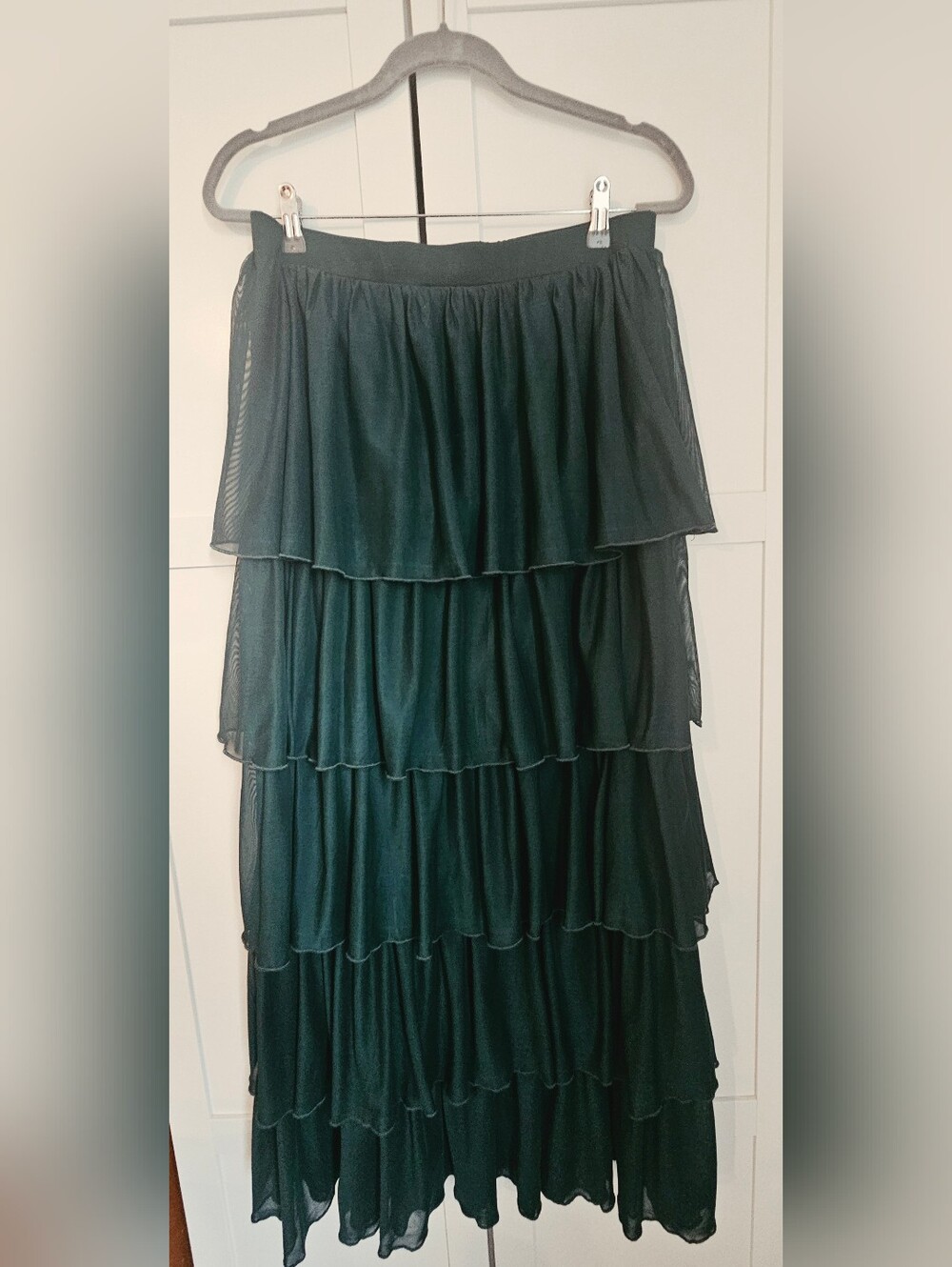 Vada Winter Dark Green/Evergreen Ophelia Tiered Pull-on Maxi Skirt - Size XL